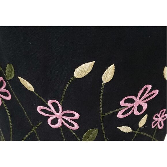 Larry Levine Sport Black Linen Blend Pink Embroidery Capri Pants Slacks Size 14 - Picture 9 of 10